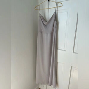 Joanna August Kimi Long Bridesmaid Dress cowl neck Rolling Stone Gray